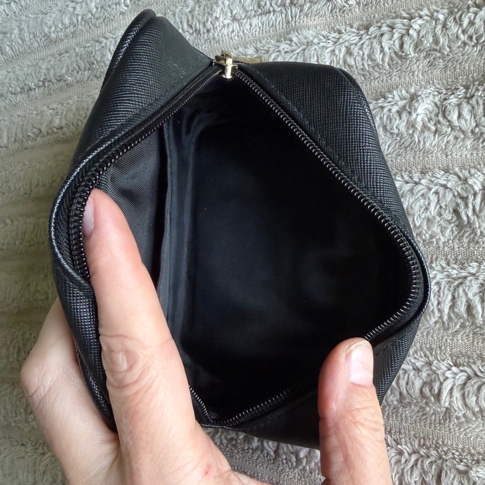 Michael Kors Black Saffiano Leather Cosmetic Pouch Gold Logo Travel Makeup Bag - Picture 3 of 9